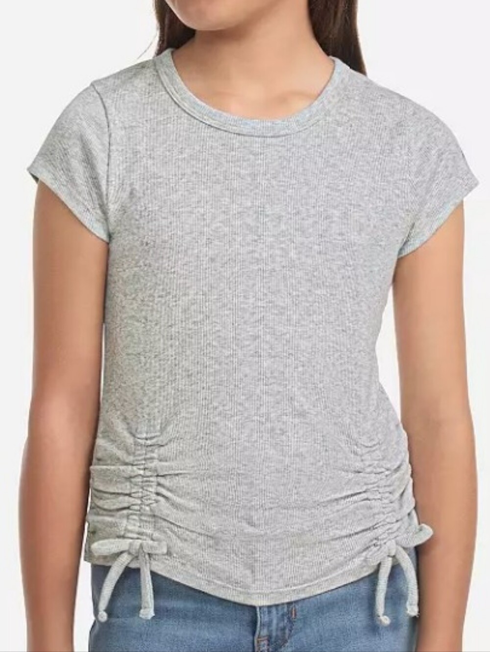 Abercrombie Kids Cinch Detail Short Sleeve Ribbed Shirt Size 9/10 Gray